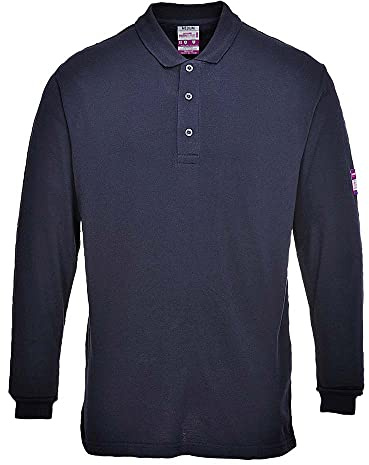 Portwest FR10 Men's Flame Resistant Anti-Static Long Sleeve Polo Shirt - Lightweight Fireproof Welding ESD FR Safety Workwear, Navy, XL