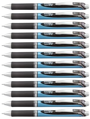 Pentel EnerGel RTX Retractable Gel Ink Pen, Medium Point, Needle Tip, Black Ink, Box of 12 (BLN77-A)