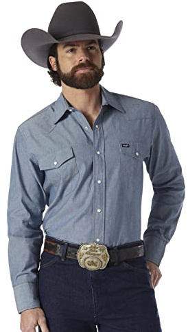 Wrangler, camicia da uomo, modello cowboy, a maniche lunghe, blu slavato Chambray Blue Large
