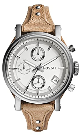 Fossil Watch for Women Original Boyfriend, Quartz Chronograph Movement, 38 mm Silver Stainless Steel Case with a Genuine Leather Strap, ES3625