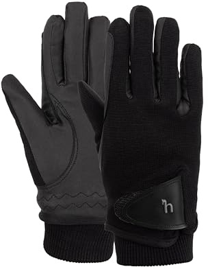 HORZE Kids Rimma Fleece-Lined Winter Horseback Riding Gloves - Black - M