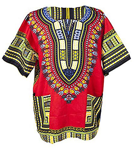 Lofbaz Unisex Dashiki Tradicional De Impresión de África Camisa Hippy M Rojo