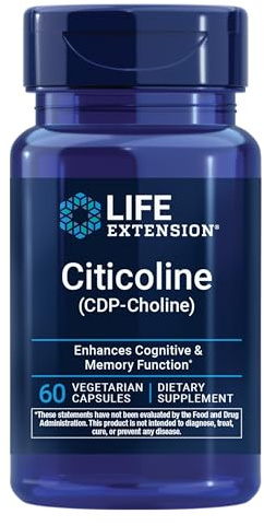 Life Extension Citicoline (CDP-Choline) - Citicoline Supplement for Brain & Cognitive Health, Focus, Attention, Memory Function - Non-GMO, Gluten Free, Vegetarian - 60 Capsules