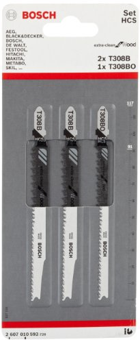 Bosch Professional Accessories Professional 2607010592 Stichsägeblatt 3tlg. STS-Set (2 x T308B;1 x T308BO), Grau, 1xT308BO