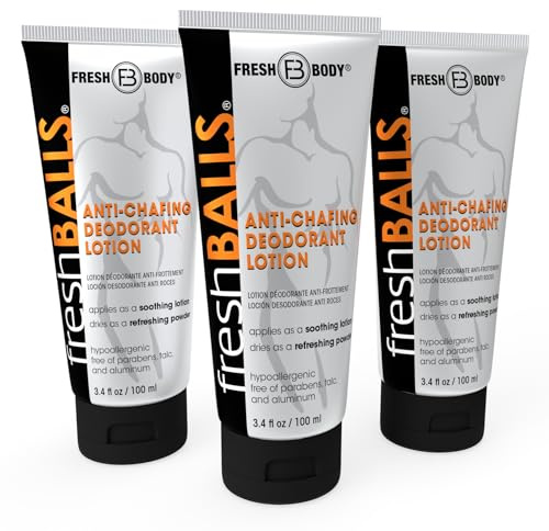 Fresh BALLS Lotion | Anti-Chafing Men's Soothing Cream to Powder Deodorant and Hygiene for Groin Area, 3.4 fl oz (Pack of 3)