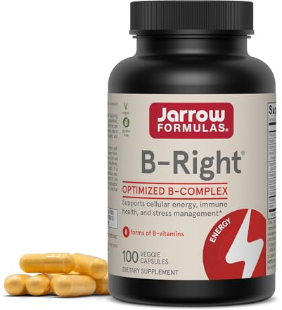 Jarrow Formulas B-Right Vitamin B Complex - 100 Veggie Caps - B-Complex Formula -Cellular Energy & Metabolism Support - Supports Brain, Cellular & Cardiovascular Health - 100 Servings
