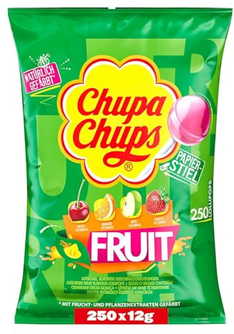 Chupa Chups Lollipops Fruit, Sucettes de Fruits, Pomme, Fraise, Orange, Cerise, 250 Pièces, 3 kg