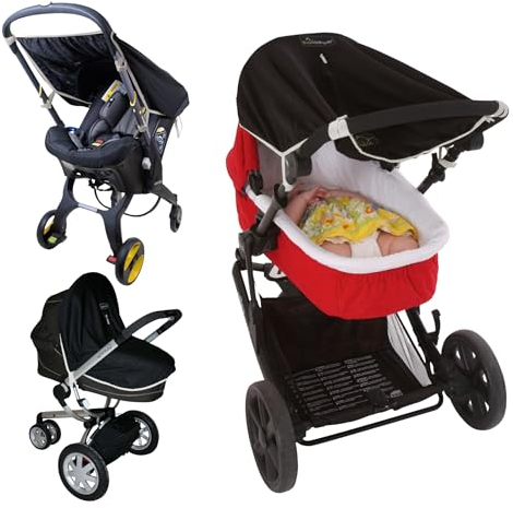 Universelles Sonnensegel Kinderwagen (0-6 Monate) |Kinderwagen Sonnenschutz, der 99 % der UV-Strahlen Blockt und den Schlaf Ihres Babys Verbessert | SnoozeShade Original – Limitierte Edition in Grau