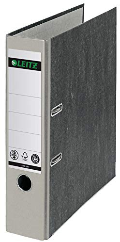 Leitz Qualitäts-Ordner 180°, A4, 100 % recycelter Karton, 8 cm Rückenbreite, Wolkenmarmor-Papier, Grauer Rücken, 10805085