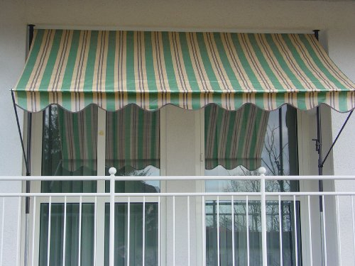 Angerer Freizeitmöbel GmbH Klemmmarkise Standard - Markise für Sonnenschutz - Montage ohne Bohren und Dübeln - ideale Balkonmarkise für Mietwohnungen (Grün-Beige, 350 cm)