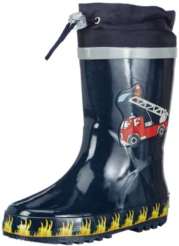Playshoes Jungen Feuerwehr aus Naturkautschuk, mit Reflektor Gummistiefel, Marine, 30/31 EU