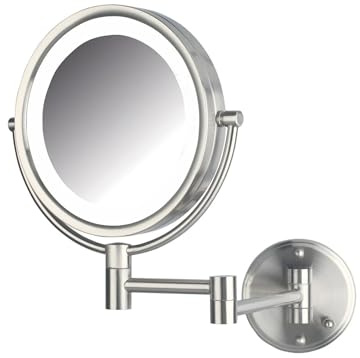 JERDON Wall-Mounted Vanity Mirror with Lights - Hard Wired Makeup Mirror with 8X Magnification & Nickel Finish - Direct Wire Model HL88NLD