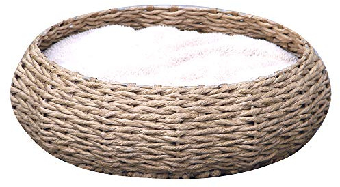 PetPals Hand Made Paper Rope Round Bed for Cat/Dog/Pet Sleep with Pillow, Natural (Round)