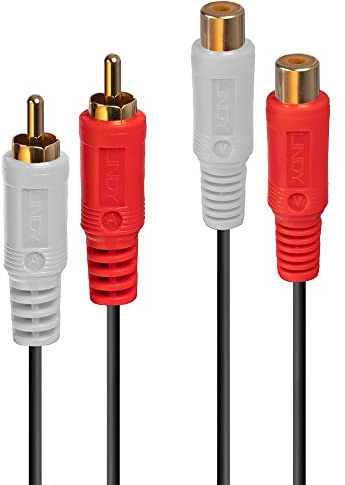 LINDY 35673 Cinch Audio Verlaengerungskabel [2x Cinch-Stecker - 2x Cinch-Buchse] 5.00m Schwarz