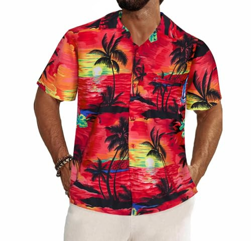REDSTAR Chemise Hawaienne Homme - Chemise Homme Manches Courtes à imprimé de Fleurs Tropicales - Chemises hawaïennes pour Hommes pour Enterrement de Vie de garçon ou fête de la Plage.