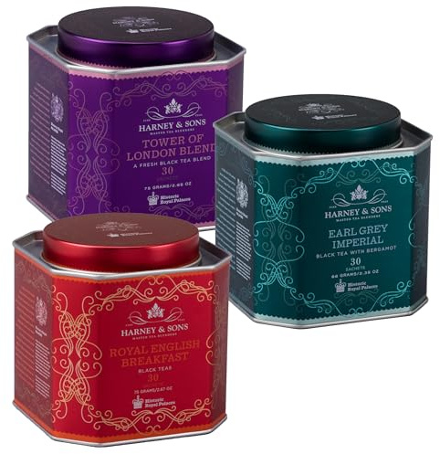 Harney & Sons Historic Royal Palaces Black Tea Collection Set of 3 - Tower of London, Royal English Breakfast, & Earl Grey Imperial