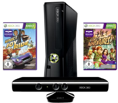 Xbox 360 - Konsole Slim 4 GB inkl. Kinect Sensor, Kinect Adventures und Kinect JoyRide, schwarz-matt