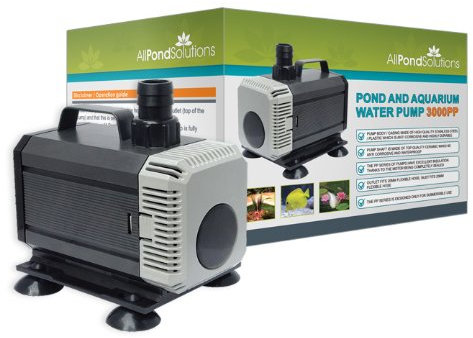 AllPondSolutions Pond Pump 3000 L/H, Fully Submersible - Garden Fish Waterfall Pump 2-4mm Solids Handling.
