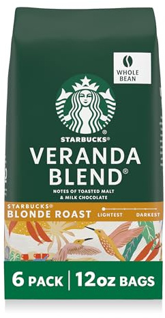Starbucks Whole Coffee Beans, Starbucks Blonde Roast Hot or Iced Coffee, Veranda Blend, Six 12 oz Bags​
