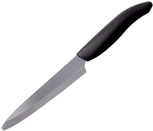Kyocera Advanced Ceramic Revolution Series 5-inch Micro Serrated Tomato, Utility Knife, Black Blade