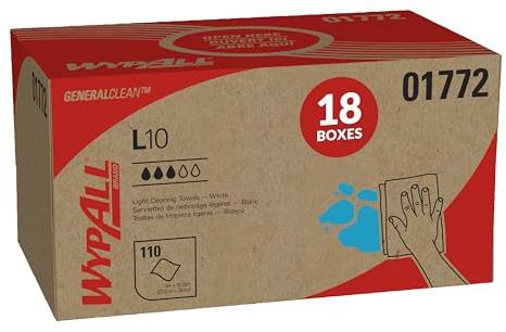 WypAll GeneralClean L10 Cloths Light Cleaning Wipes (01772), Pop-Up Box, Dairy Towels, Bulk Paper Wipers, White (18 Packs of 110 Sheets, 1,980 Sheet Total)