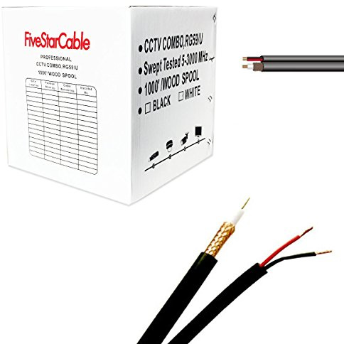 FiveStarCable RG59 1000 ft. Siamese Coaxial CCTV - Combo 20 AWG RG59 Video + 18/2 18AWG Power Cable Color Black