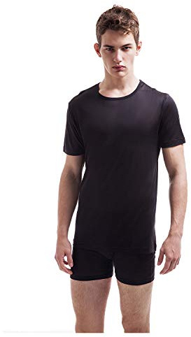 Jasmine silke män rund hals ren silke termisk t-shirt väst svart