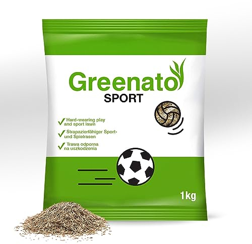 Greenato Sport 1kg Grassamen - Sport und Spielrasen Rasensamen schnellkeimend Turbo Nachsaat Rasen Gras Spielrasen Samen Rasen lückendicht ideale Reparatur Mischung für 40m²-100m²