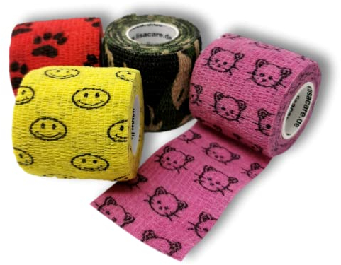 LisaCare Kohäsive Bandage Fixierbinde Selbsthaftend Elastisch - 4er Set - 5cm Breit x 4,5m dehnbar mit Motiven | Wundverband | Pflasterverband | Kinderpflaster | Haftbandage | Verband