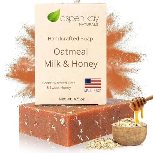 Aspen Kay Naturals Goats Milk, Honey & Oatmeal Soap Bar – with Organic Raw Honey, Goats Milk, Rolled Oats & Shea Butter - Exfoliating Soap – For All Skin Types - Handmade in Florida. 4.5 oz Bar