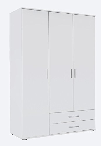 Rauch Möbel Rasant, Drehtürenschrank, Kleiderschrank, Schrank, 3-türig, 2 Schubkästen, Farbe Alpinweiß, 127x188x52cm