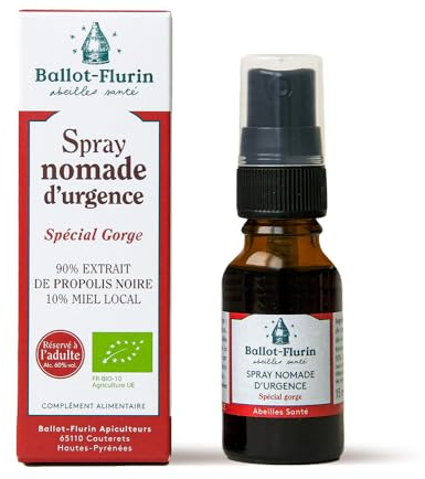 Ballot-Flurin - Spray Nomade d'Urgence - Spécial gorge - Action Intense - Propolis et Miel BIO - Fabriqué en France - 15 ml