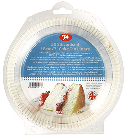 Tala Siliconised Cake Tin Liners, Non-Stick Paper Liners for Quick and Easy Release When Baking Bread and Cakes Products, 18cm / 7 Inch Diameter