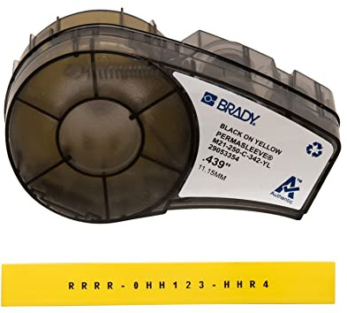 Brady Ruban d'Étiquette PermaSleeve en Polyoléfine Thermorétractable pour Imprimantes M210 & M211 - Étiquetage Câbles et Fils - Noir sur Jaune (11.15 mm x 2.10 m) - M21-250-C-342-YL