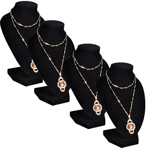 vidaXL Black Flannel Jewelry Holder – Necklace Bust Stand for Pendants and Chains – Durable MDF Construction – Pack of 4