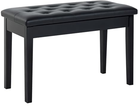 Outsunny HOMCOM Sgabello Pianoforte Professionale con Vano Portaoggetti Ecopelle, Legno 76 x 36 x 50cm Nero Sgabello Panchetta Panchina Sedia per Pianoforte con vano portaoggetti