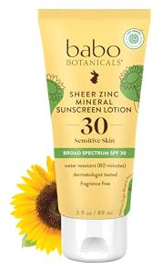 Babo Botanicals SPF 30 Clear Zinc Lotion - Fragrance Free, 3 Ounces, Best Natural Mineral Sunscreen, Non-Nano, Sensitive