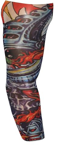Fake Tattoo Sleeve Adults Halloween Wearable Arm Cover Prank Temporary Body Art Fancy Dress Costume Fire + Evil Skull (T21)