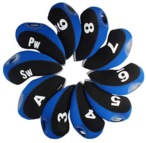 Andux Anzahl Schlägerkopfhüllen Golf Eisen deckt Eisenhauben Packung Mit 10 Schwarz Blau