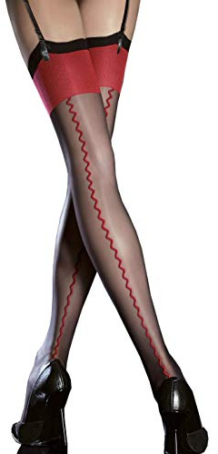 Fiore Anais - Bas nylon voile à couture noir et rouge 20d pour Porte-Jarretelles (3)
