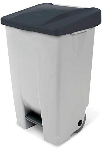 BRB Poubelle à pédale avec roulettes, capacité : 80 l, h x l x p : 740 x 490 x 420 mm, corps gris, couvercle noir