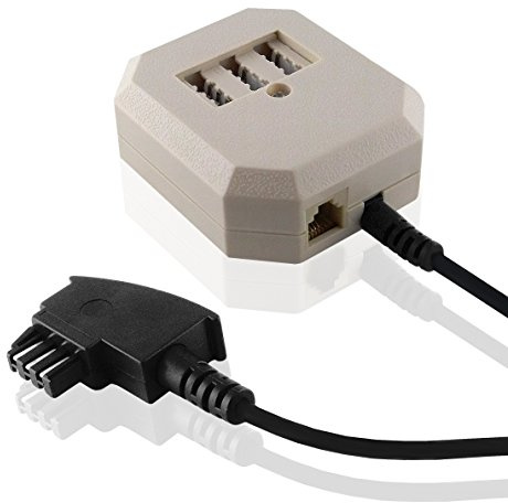 BestPlug 10 Meter Telefon Fax Kabel Adapter Verteiler Splitter Weiche | 1 TAE-F Stecker auf 1 TAE-F Buchse, 2 TAE-N Buchse und 1 RJ11 Buchse | Schwarz, Beige