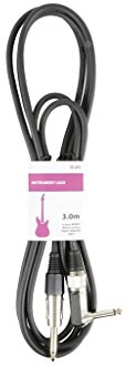 qtx 3 m 6.3 mm Mono Jack to 6.3 mm Right Angled Jack Guitar Lead - Black