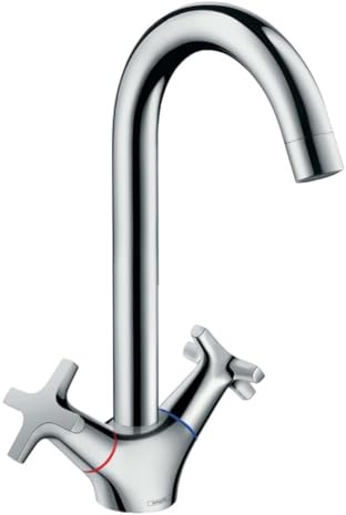 hansgrohe Logis 2-Griff Küchenarmatur, Komfort-Höhe 220mm mit Schwenkauslauf und Kreuzgriffen, Chrom