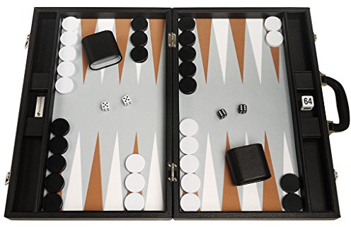Silverman & Co. Jeu de Backgammon premium 48,3 cm – Grande taille – Tableau noir, blanc et rhum points – 2 joueurs – À partir de 8 ans