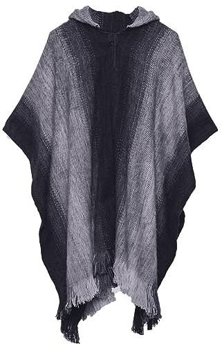 Gamboa Alpaca Wool Poncho for Mens Pancho with Hood Cowboy and Western Style Adult Ponchos