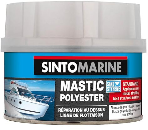 SINTOMARINE - Mastic Standard Polyester - Rebouche et Répare les Coques de Bateaux - Au Dessus de la Ligne de Flottaison - Sans Styrène - Coloris Blanc - Technique Professionnelle - 330g