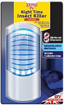Zero In Night Time Insect Killer Kills Flies, Moths, and Midges Hygienic Disposal Poison-Free UV LED lamp Includes 5 Adhesive Sheets