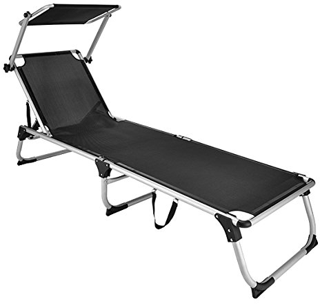 Sonnenliege mit Sonnendach 187x60x30cm schwarz Dreibeinliege Klappliege