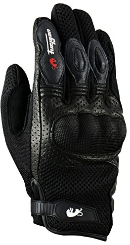 FURYGAN TD12 Gants de moto Homme - Paume 100% Cuir de chèvre - Gants d'été - Bonne ventilation - Protection Métacarpes D3O - Tailles différentes, Noir